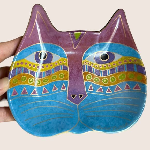 😻 VTG LAUREL BURCH WINE THINGS CAT FACE TRINKET DISH PINK BLUE 2007 - Picture 2 of 7